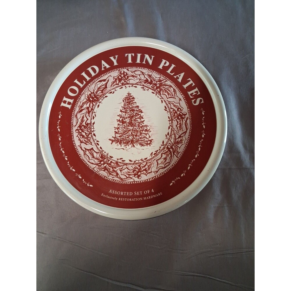 Restoration Hardware Rare Holiday Set of 4 Assorted Tin Plates 2005--NEW